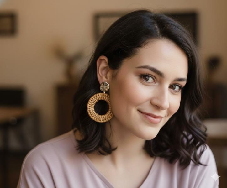 ARETES DE MADERA CIRCULO MIMBRE