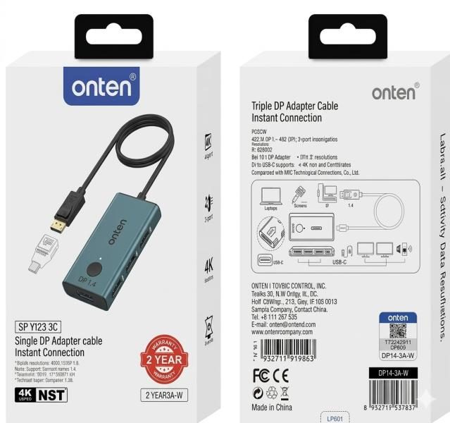 ADAPTADOR TRIPLE CON CONVERTIDOR DE VIDEO DISPLAY PORT OTN-DP935 ONTEN