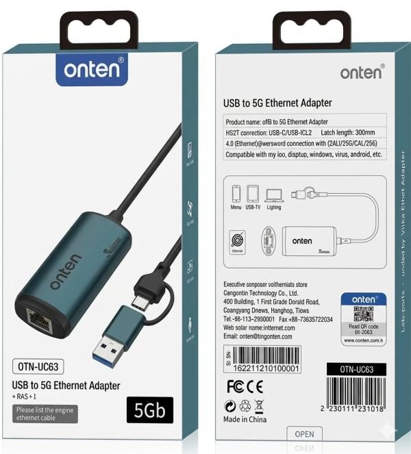 ADAPTADOR CONVERTIDOR DE VIDEO USB TIPO C Y USB TIPO A ETHERNET OTN-UE65 ONTEN