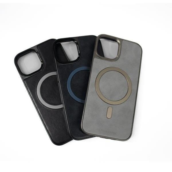 Estuche Iphone de Cuero Borde Metálico 13/14