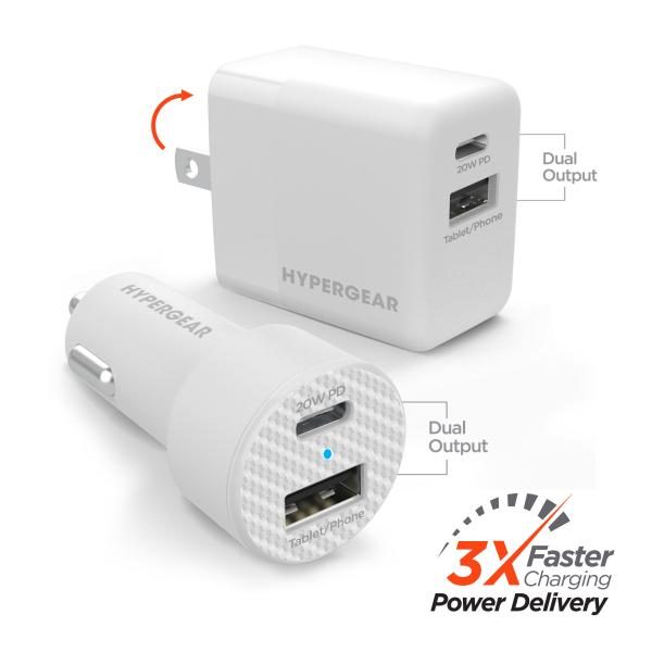 Kit HyperGear Adaptador de Pared 20w + Adaptador de Auto 15w /